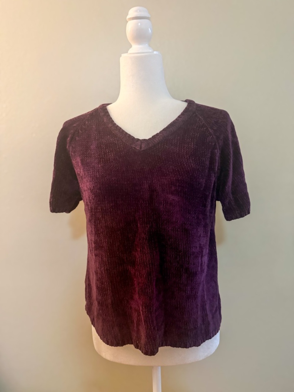 Vintage 90s Mixit Purple Chenille V-Neck Cropped Sweater Top L